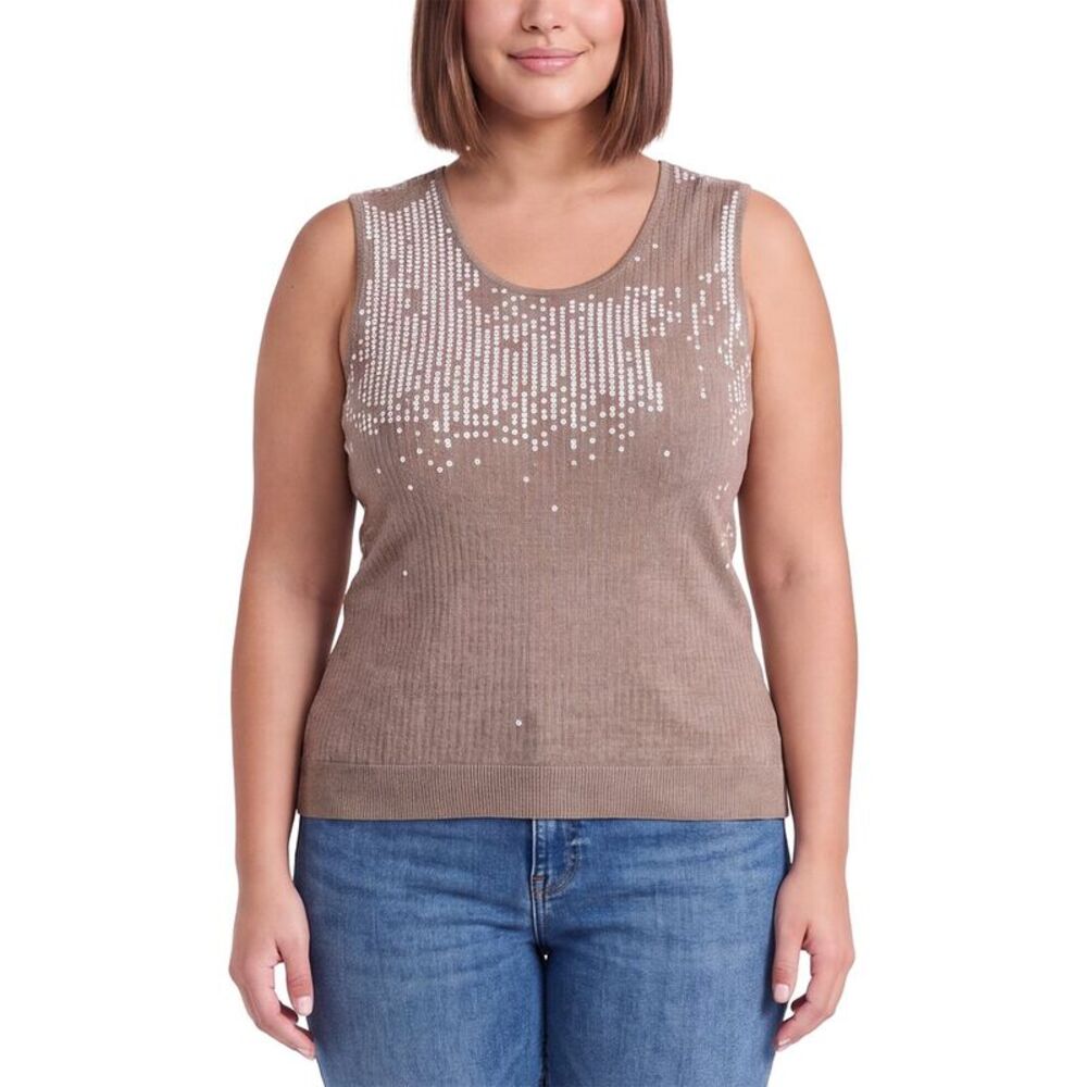 Anne Klein Womens Plus Sequin Top